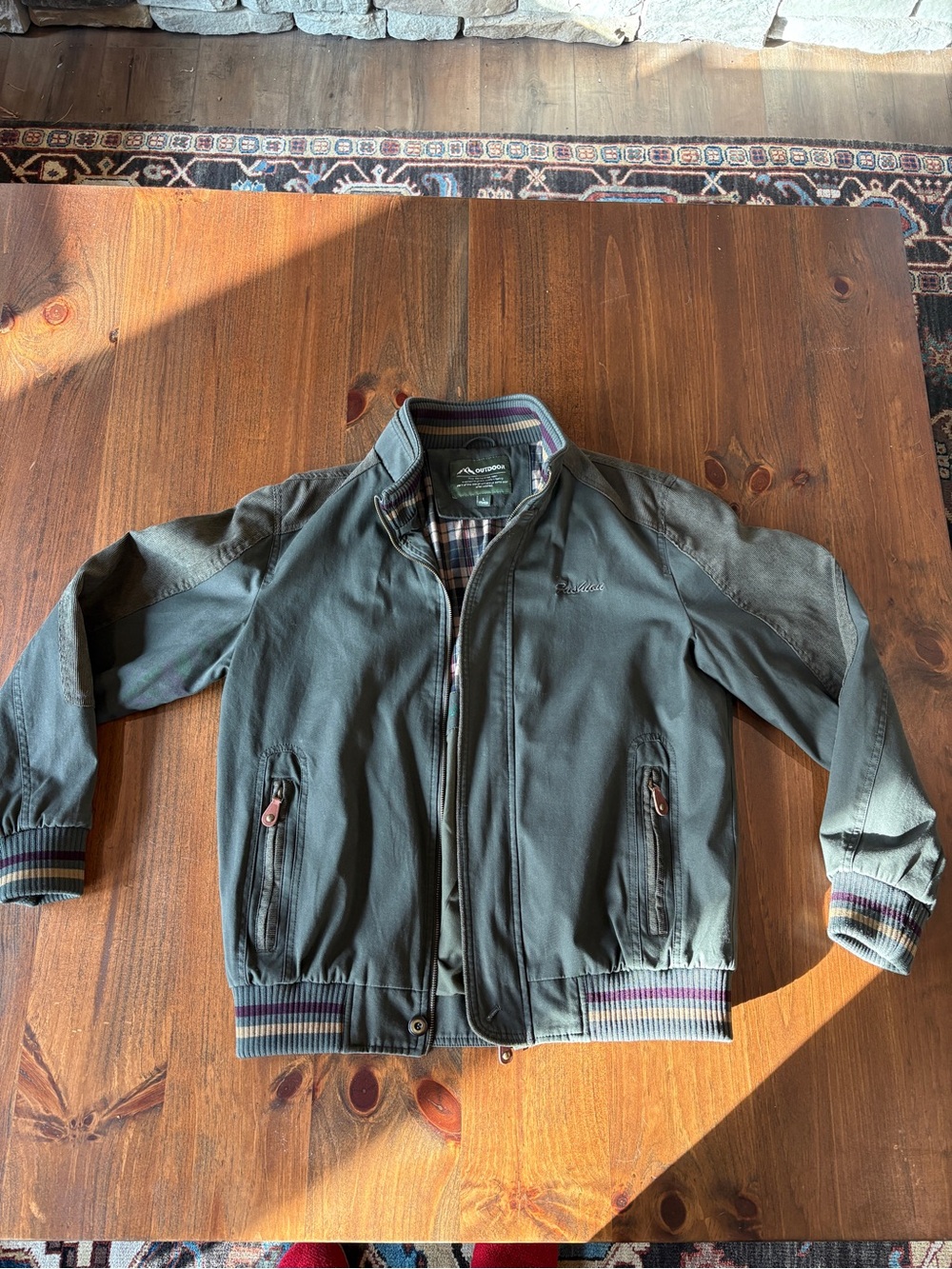 NWOT Outdoor Fashion Men’s Bomber Jacket Olive Green Plaid Lined Size L